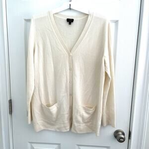 Talbots 100% Cashmere Cardigan Sweater Womens Size Xl Ivory Pure Cream Quiet Lux